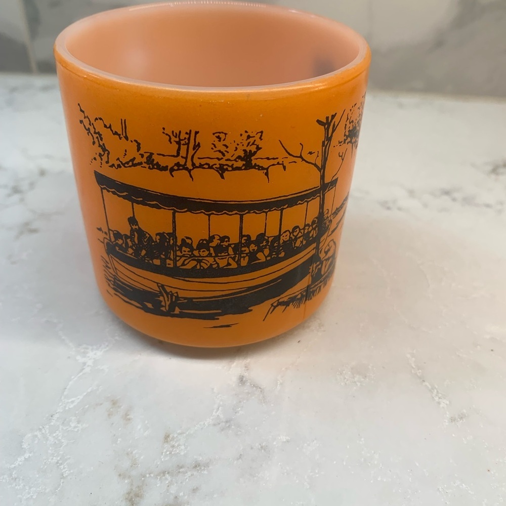 RARE Vintage Milk Glass Orange Six Flags Coffee Mug Cup - Picture 2 of 5